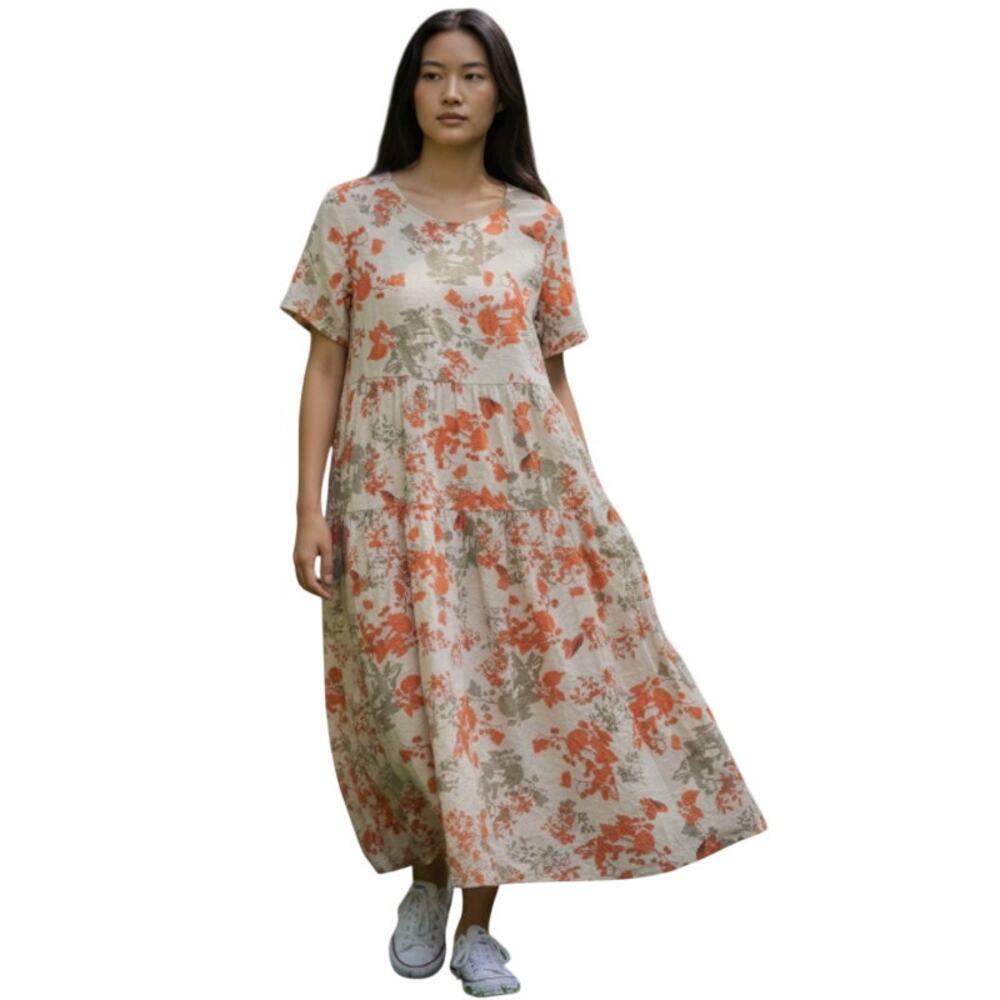 EJF Purple and Red Floral Short Sleeve Maxi Dress NEW - Picture 4 of 11